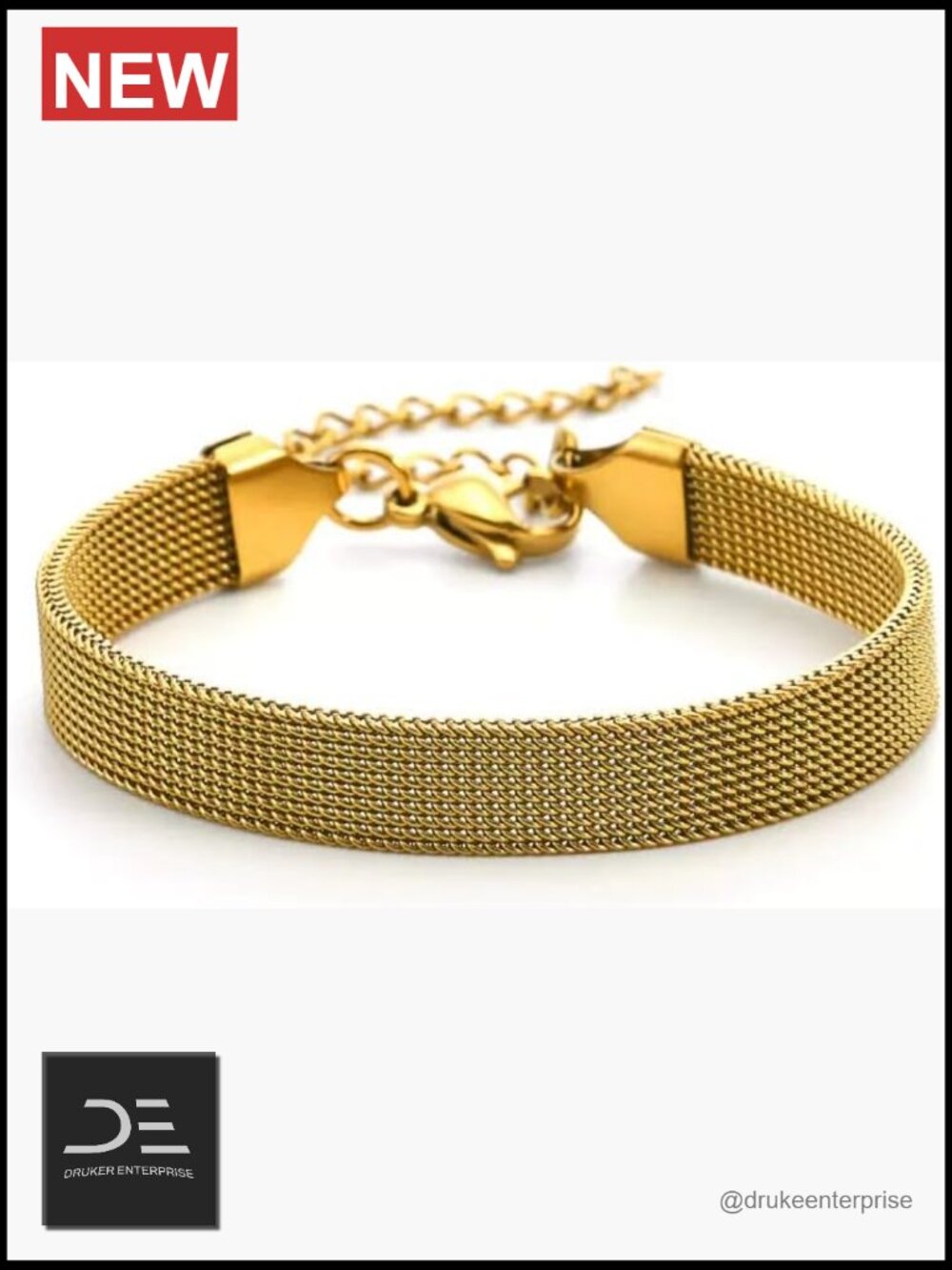 18K Gold Plated 925 Sterling Silver 5mm Mesh Link Chain Bracelet